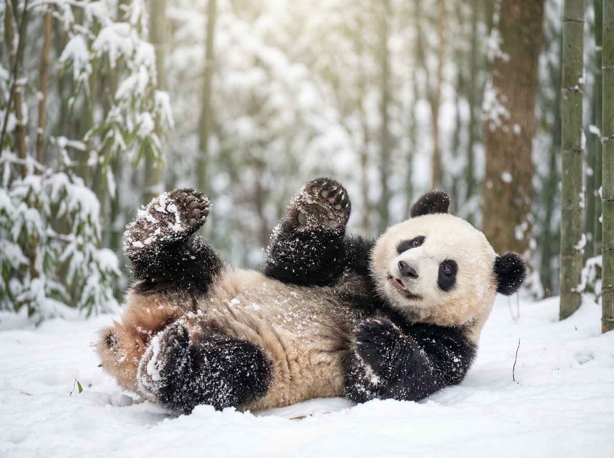 偷拍熊猫宝宝雪地嬉戏视频