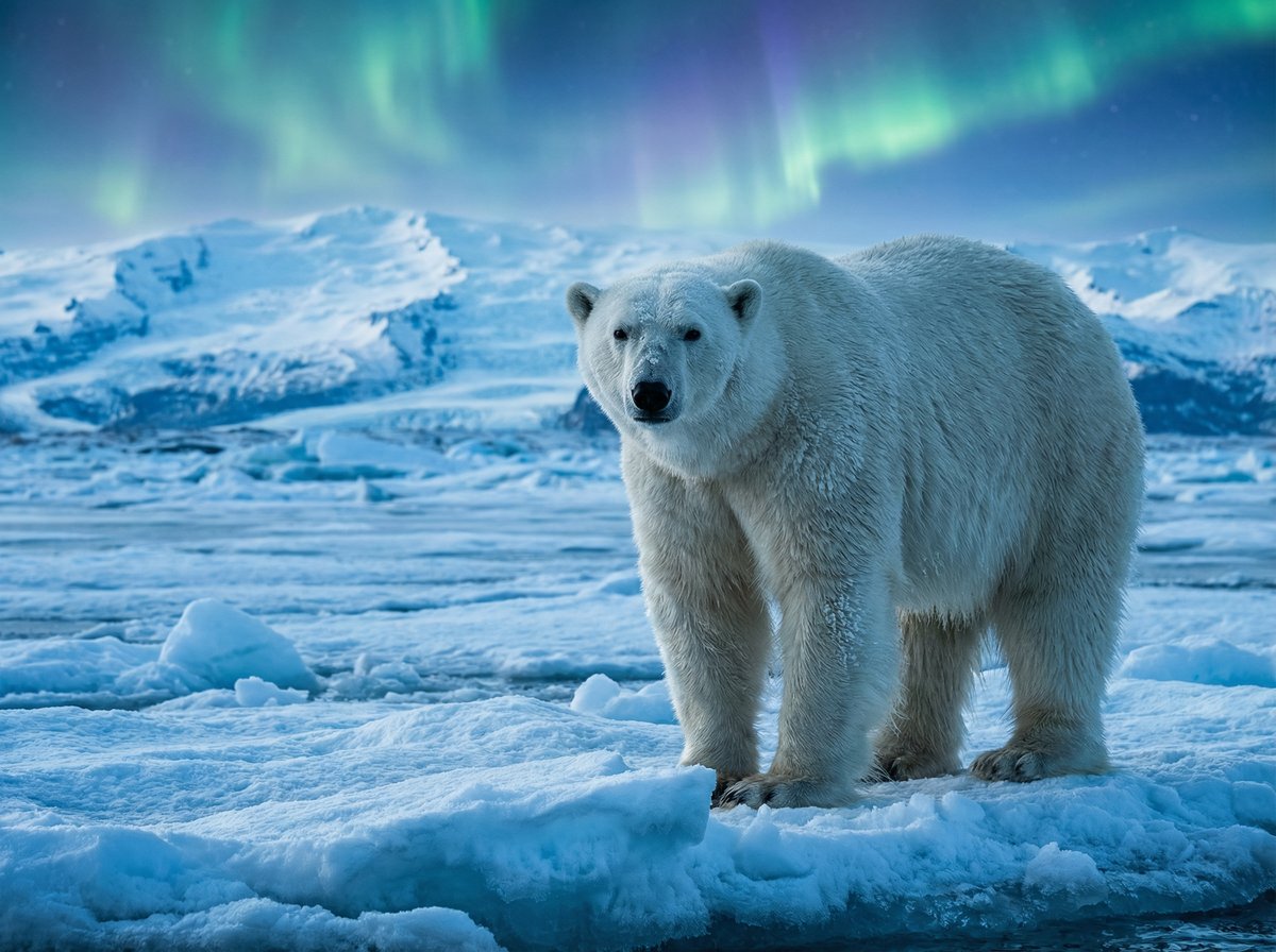 偷拍北极熊极光视频